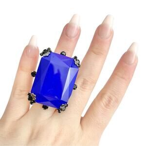 AUTH VTG Christian Dior Massive Jumbo Blue & Gunmetal Cocktail Statement Ring